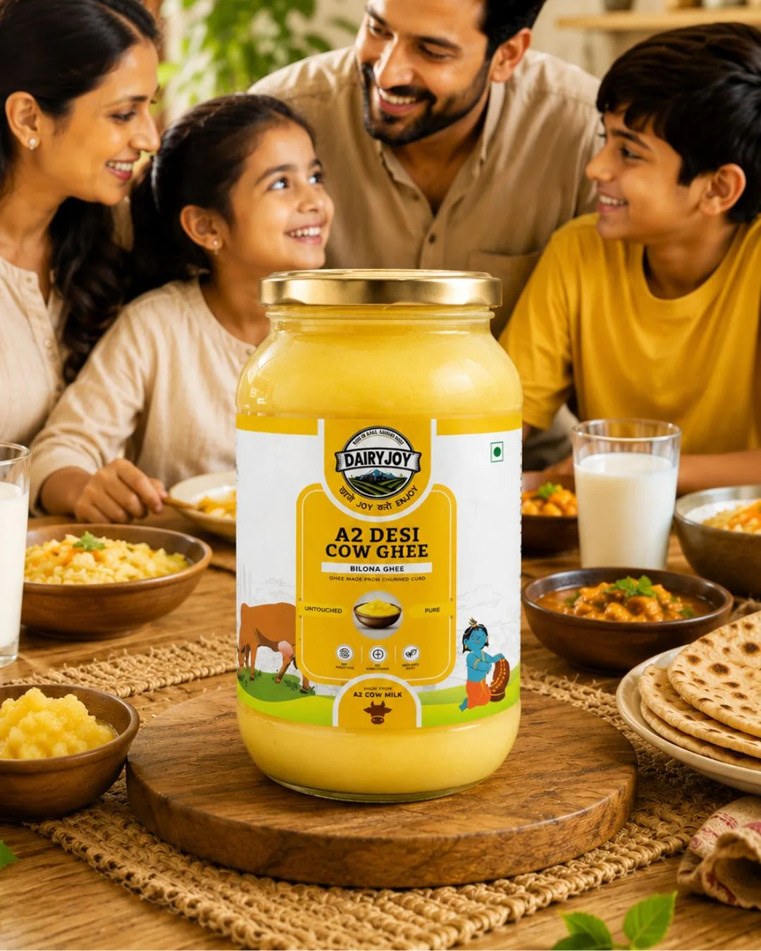 Dairy Joy A2 ghee jar top view