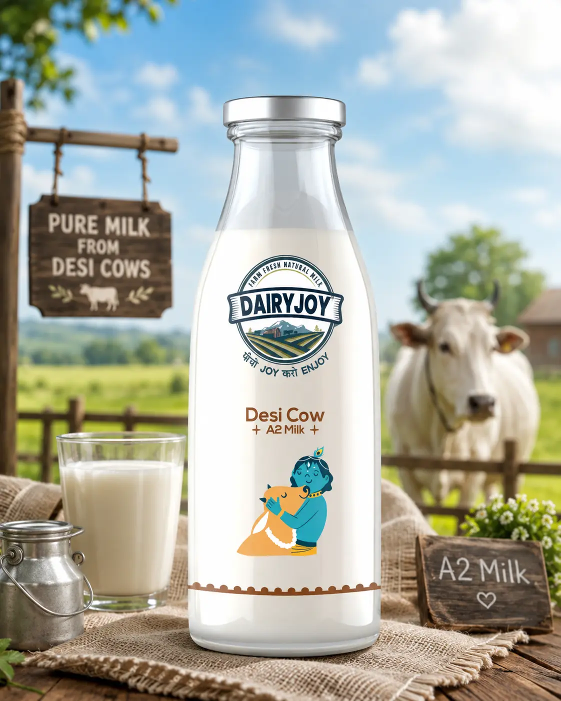 Dairy Joy Farms A2 Desi Cow Milk glass bottle fresh daily delivery Pataudi