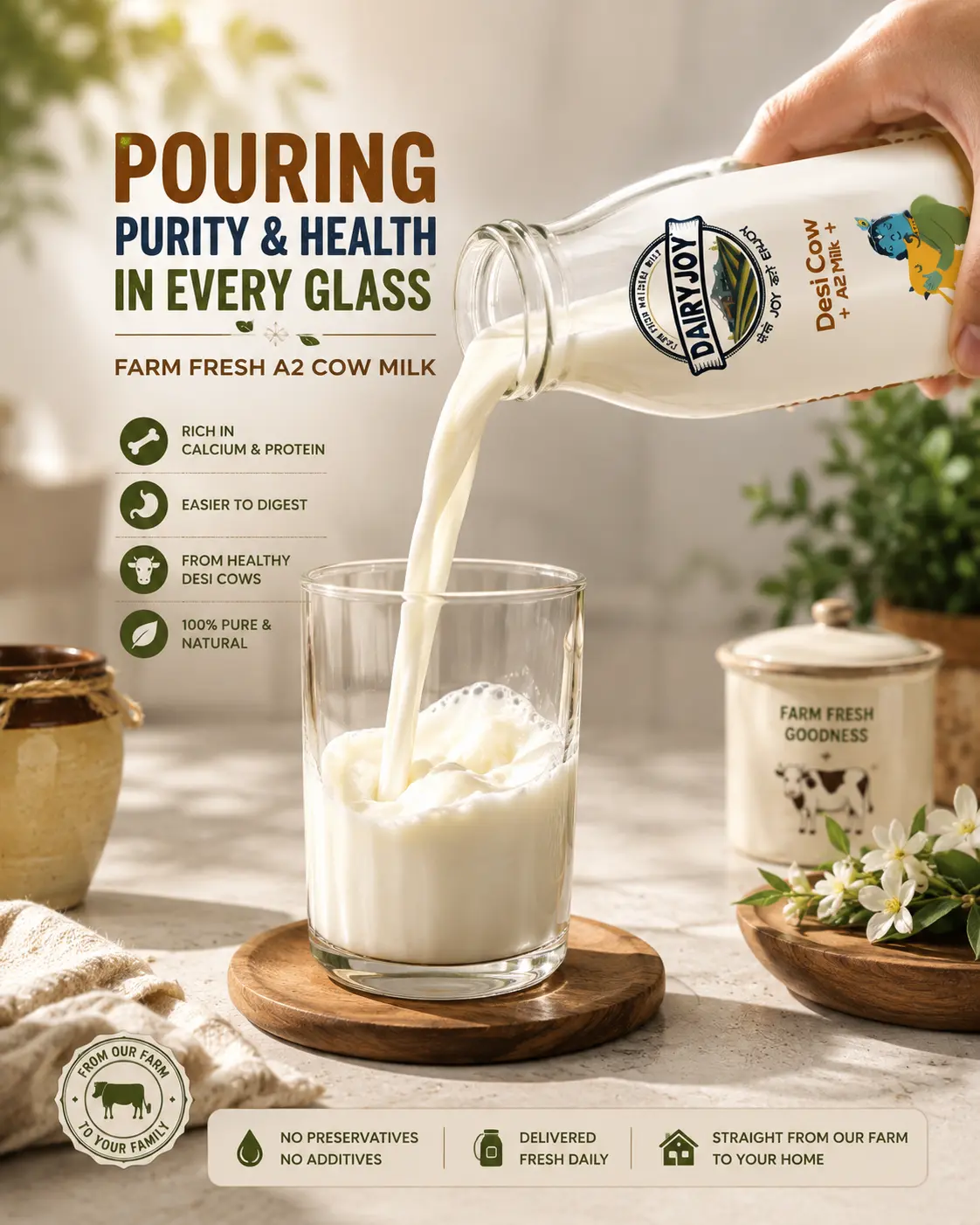 Best A2 cow milk pure farm fresh Haryana desi cow
